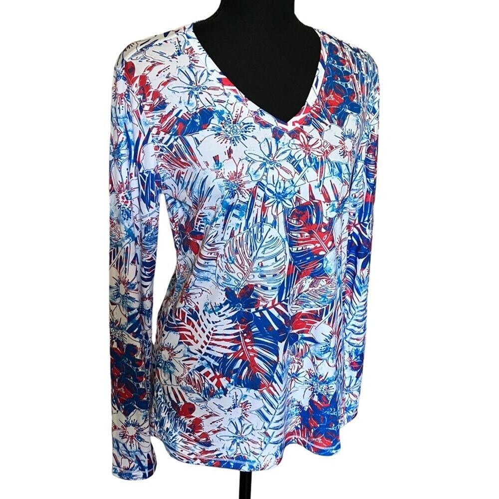 Reel Legends Red white and blue lightweight SPF long sleeve S shirt EUC